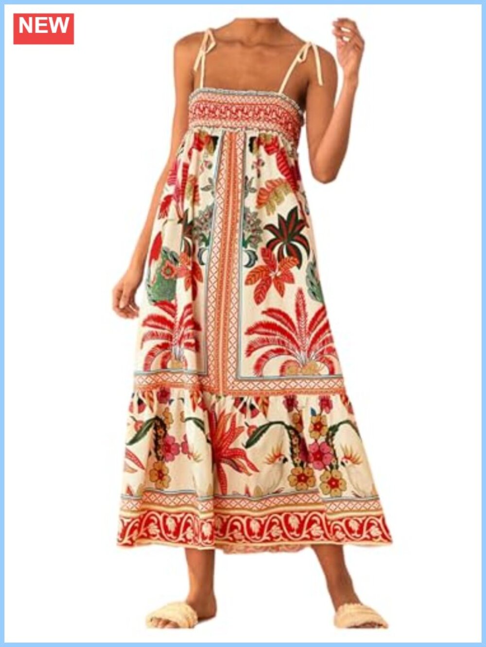 Boho Floral Sleeveless Ruffle Maxi Dress Square Neck Tie Shoulder